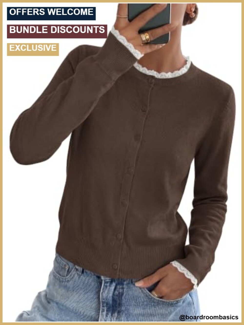 Lace Cardigan Sweater Women Button Down Long Sleeve Crew Neck Knit